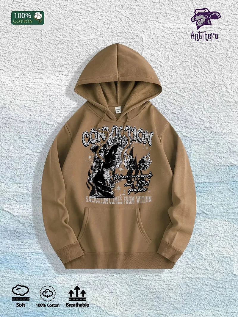 US Local Warehouse: 100% Cotton "CONVICTION" Inspirational Graphic Hoodie, 7 Colors