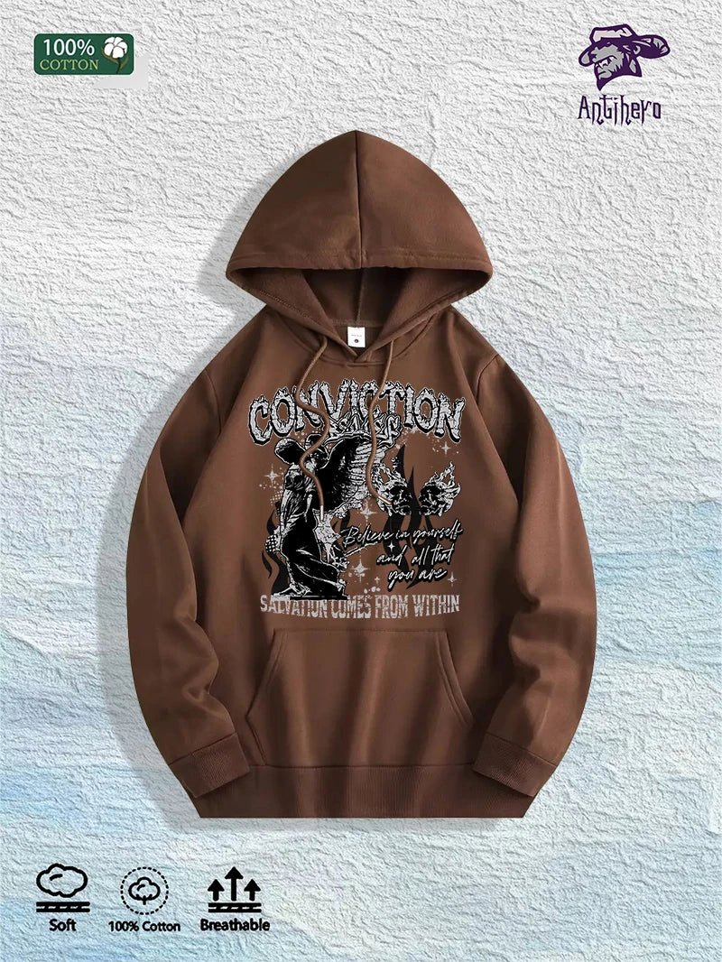 US Local Warehouse: 100% Cotton "CONVICTION" Inspirational Graphic Hoodie, 7 Colors