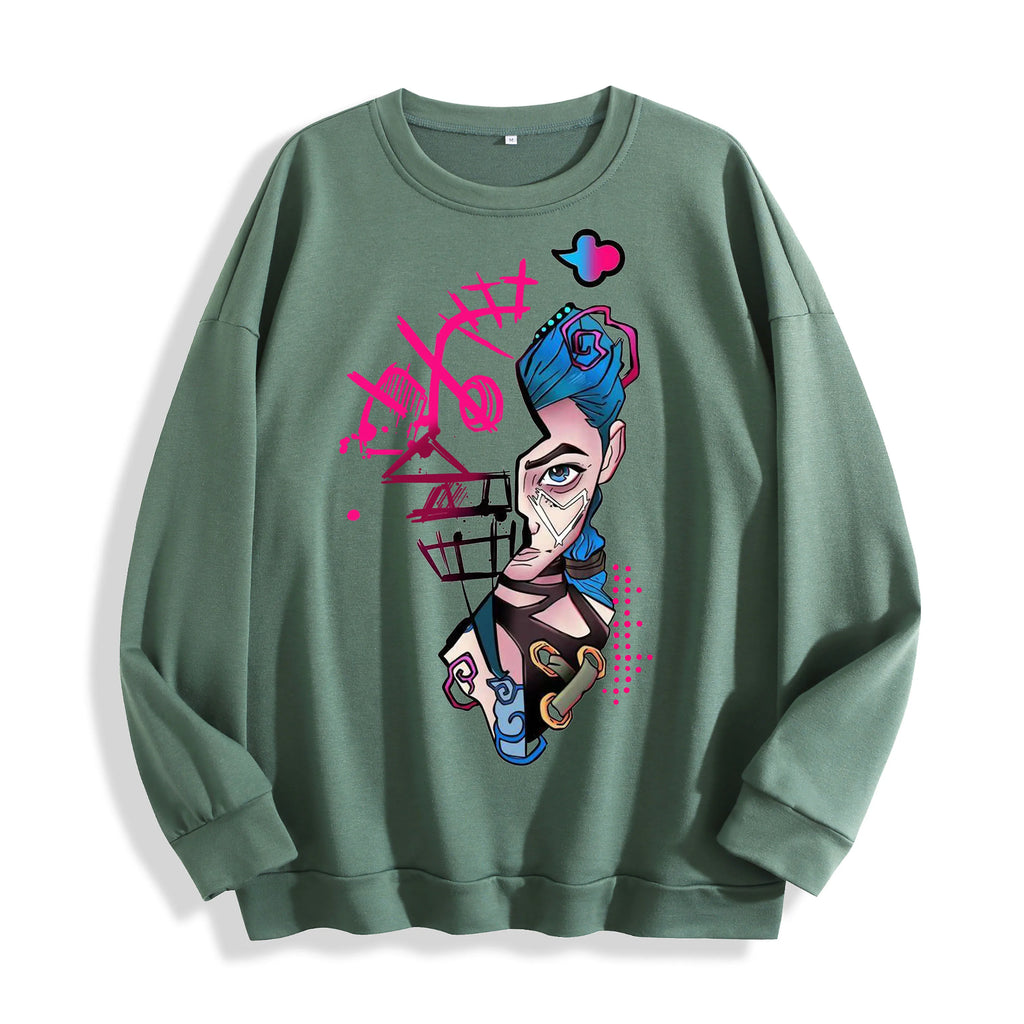 Graffiti Punk Character Graphic Crewneck Sweatshirt, US Warehouse, 6 Colors