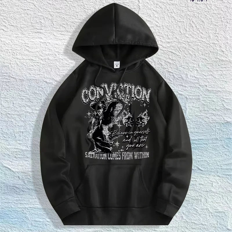 US Local Warehouse: 100% Cotton "CONVICTION" Inspirational Graphic Hoodie, 7 Colors