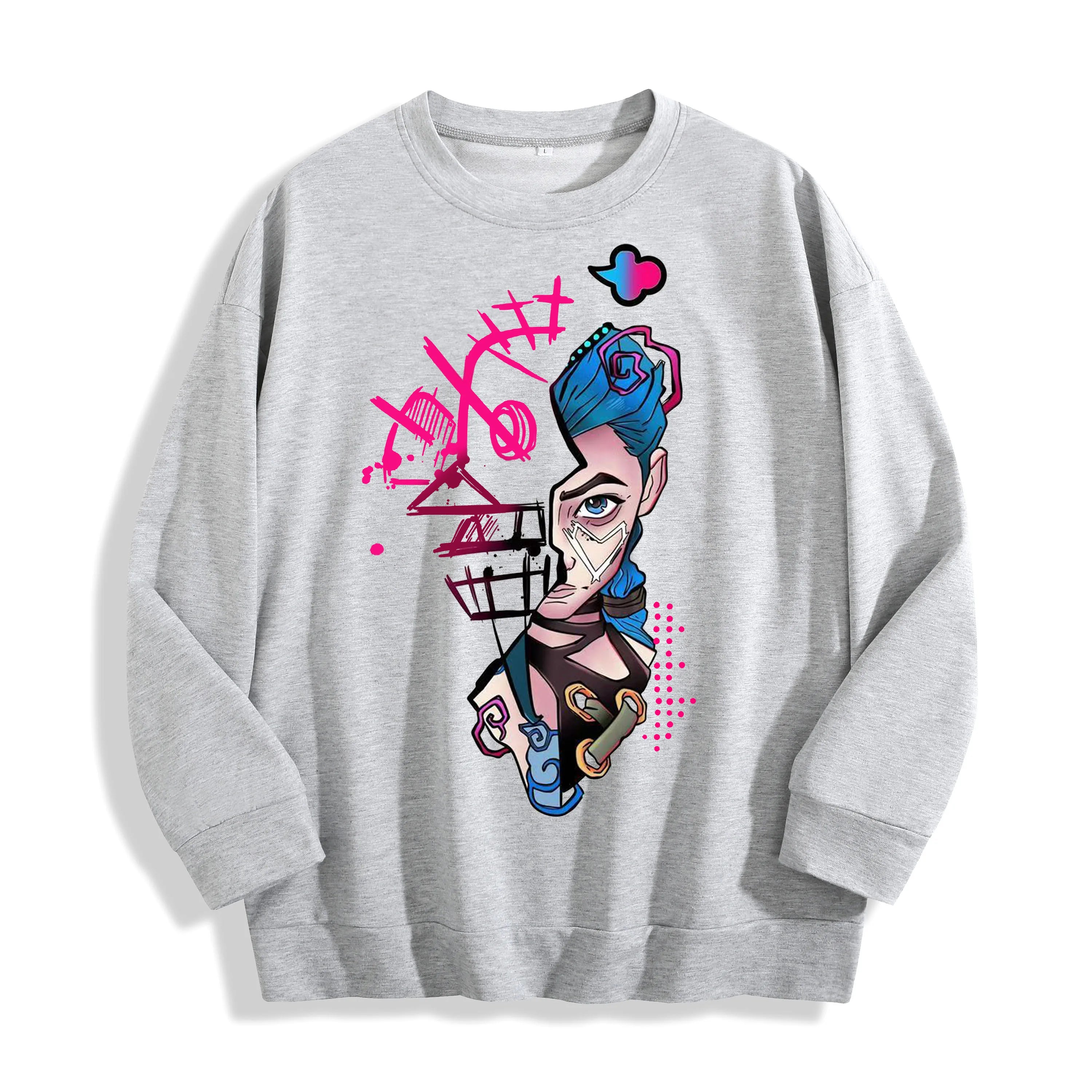 Graffiti Punk Character Graphic Crewneck Sweatshirt, US Warehouse, 6 Colors
