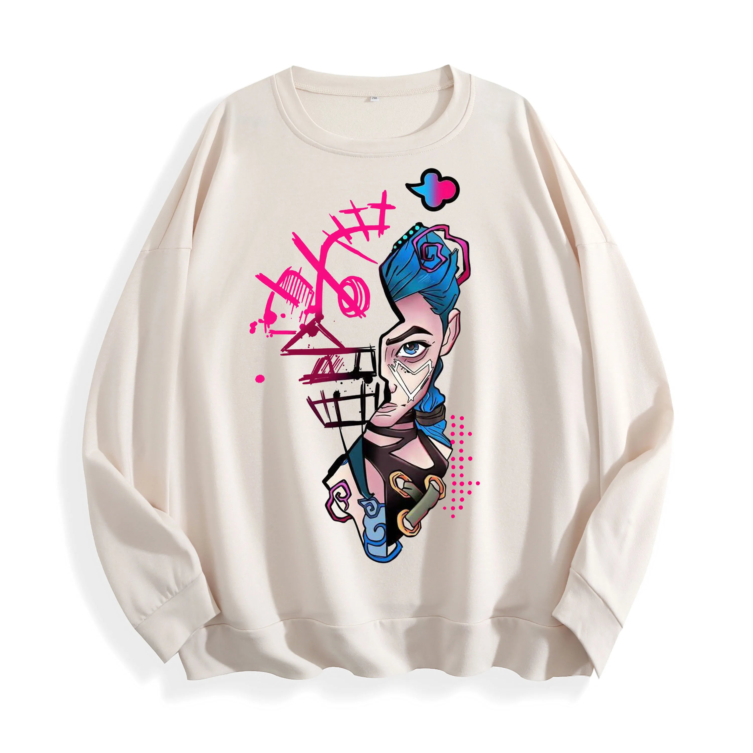 Graffiti Punk Character Graphic Crewneck Sweatshirt, US Warehouse, 6 Colors