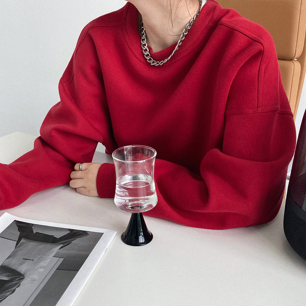 Luxi 2025 Autumn and Winter New Style Velvet Thickeneded Burgundy Sweatshirt for Women Korean Style Normcore Long-Sleeved Pullover Top 2628