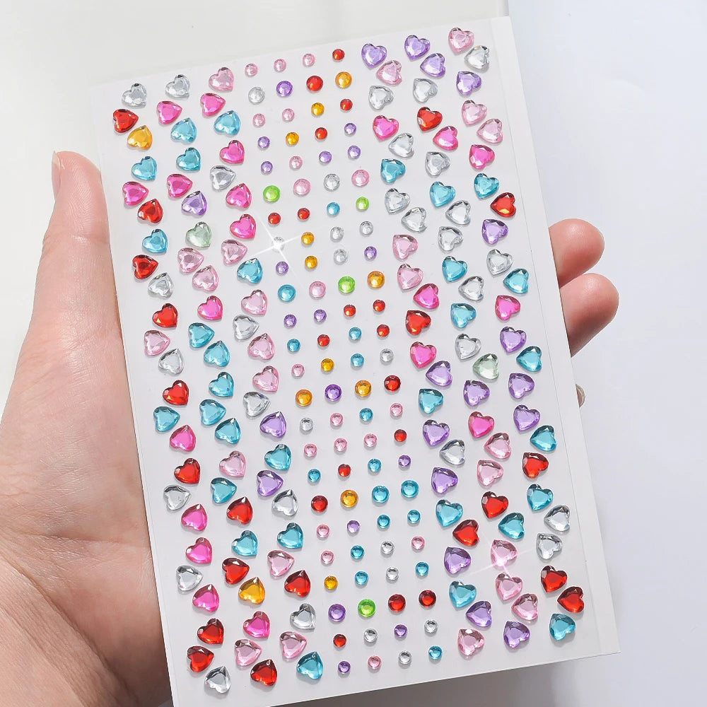 1pc 3D Colorful Star/Flower Face Diamond Sticker Bling Rhinestone Self-Adhesive Fake Tattoo for Party Stage Makeup Gems Stickers