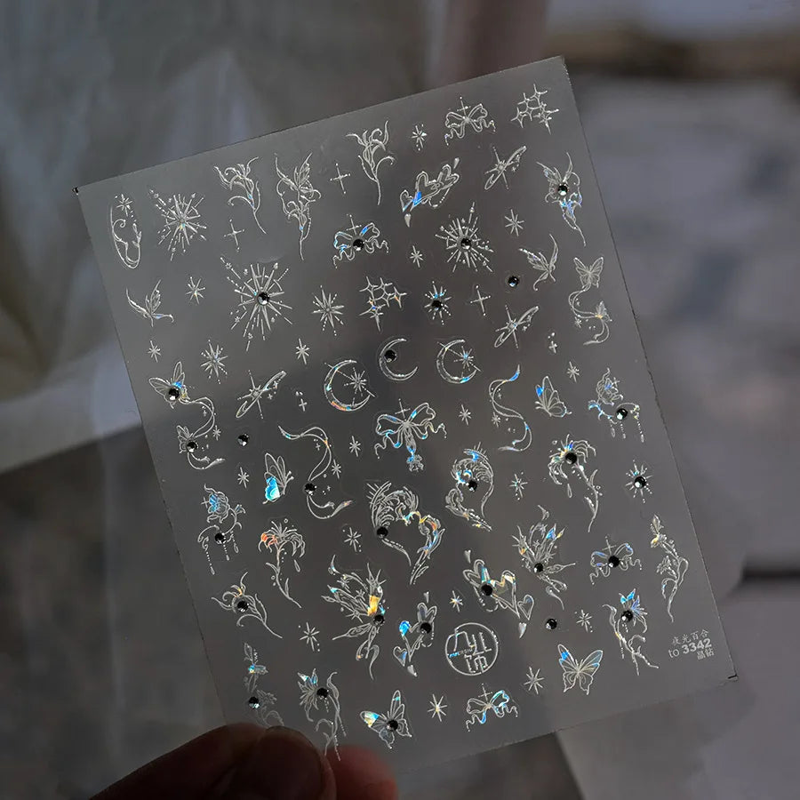1pcs 5D Diamond Butterfly Nail Art Stickers Holographic Butterfly Nail Decorations Decals DIY Self-Adhesive Slider Accessories