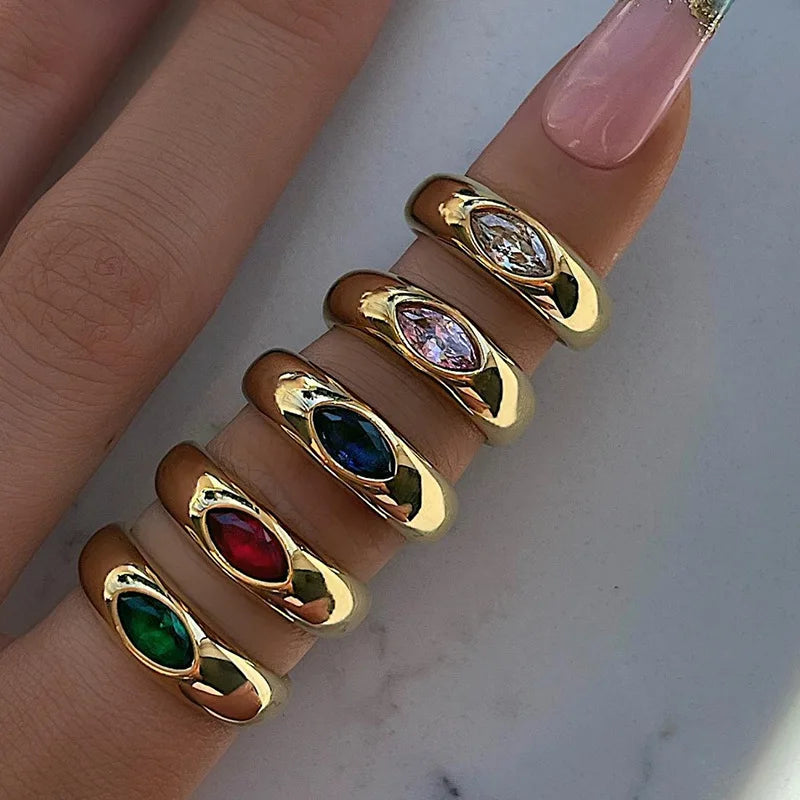Hot Sale Multicolor Zrcon Eye Shaped Ring for Women Stainless Steel Ring New