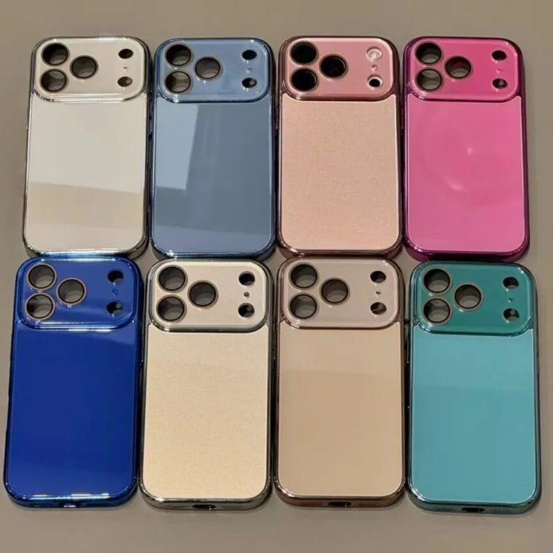Luxury Tempered Glass Camera Protection Case for iPhone 17 16 15 14 13 12 Pro Max Plating Bumper Shockproof Hard Back Cover