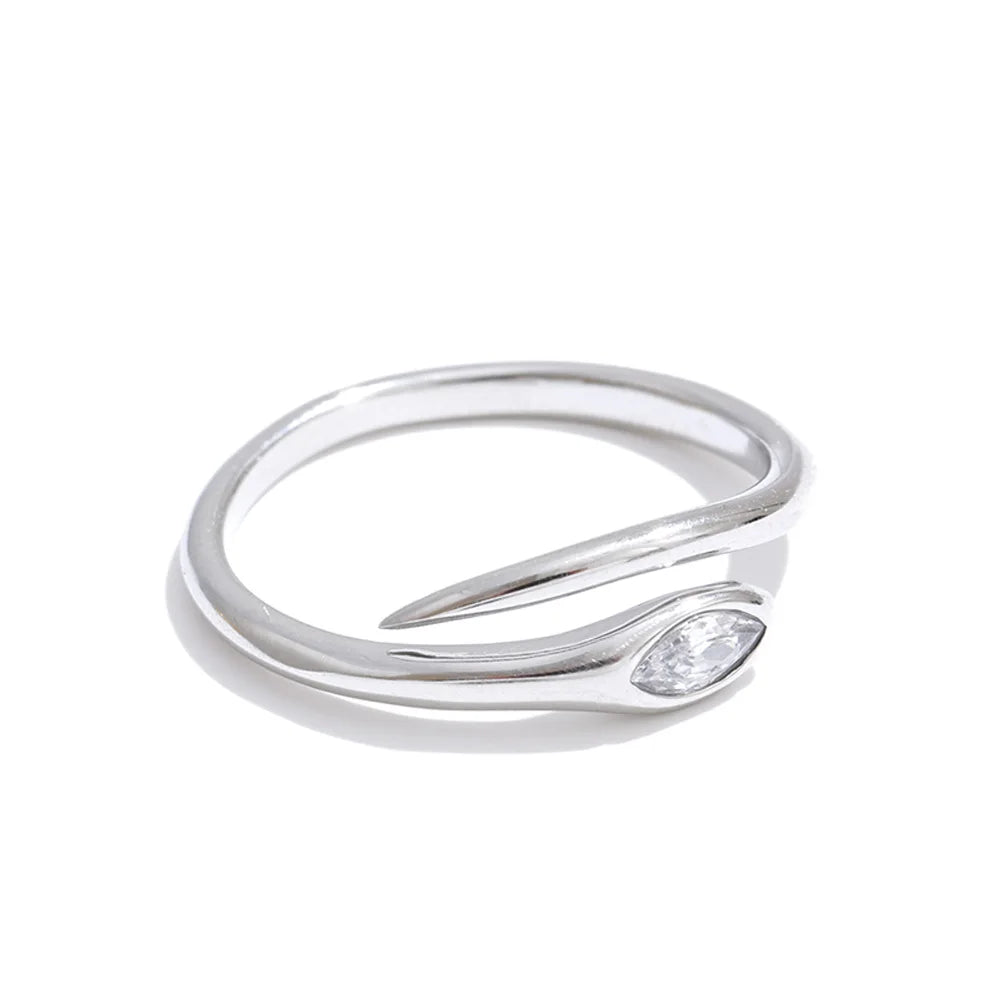 Yhpup New Stainless Steel Zirconia Snake Adjustable Ring Gold & Platinum Plated Minimalist Chic Fashion Jewelry Hypoallergenic