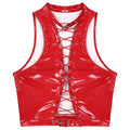 Women Leather Vest Gothic Steampunk Wet Look Hollow Out T-shirt Slim Bodycon Streetwear Sleeveless Crop Top Party Clubwear