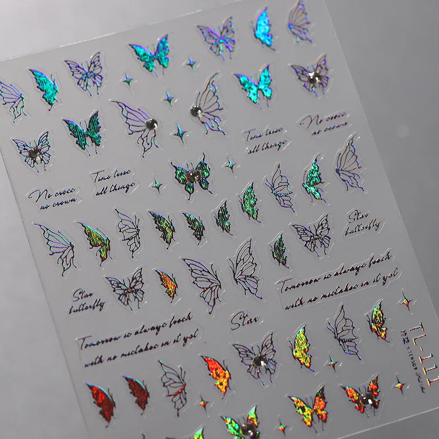 1pcs 5D Diamond Butterfly Nail Art Stickers Holographic Butterfly Nail Decorations Decals DIY Self-Adhesive Slider Accessories