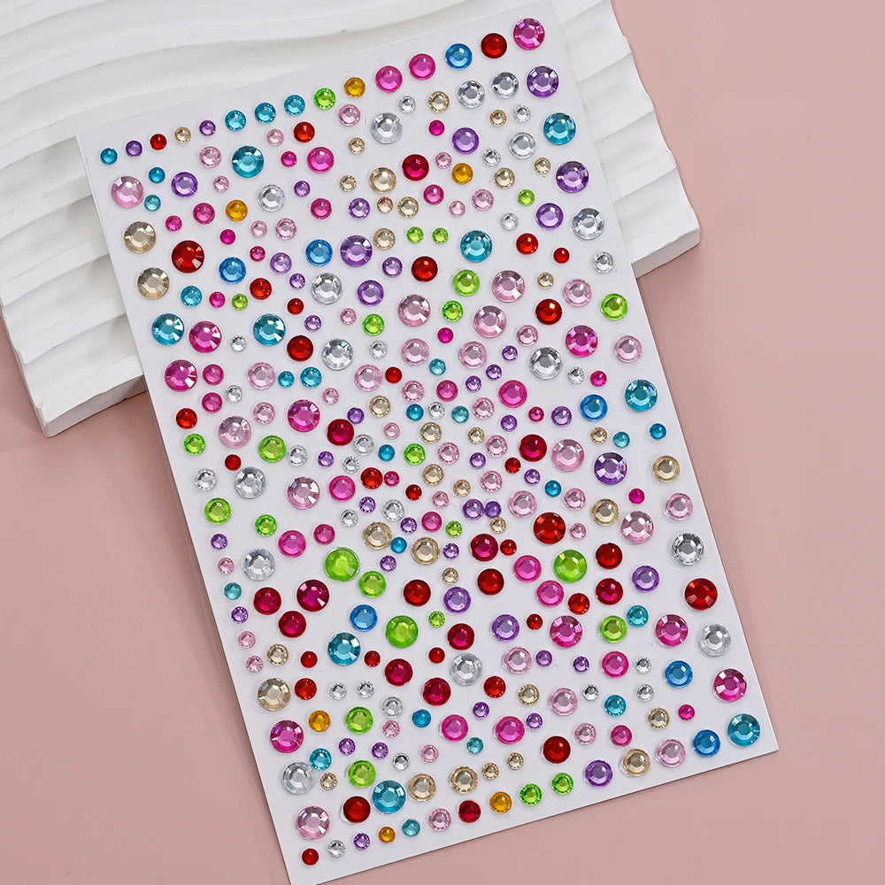 1pc 3D Colorful Star/Flower Face Diamond Sticker Bling Rhinestone Self-Adhesive Fake Tattoo for Party Stage Makeup Gems Stickers