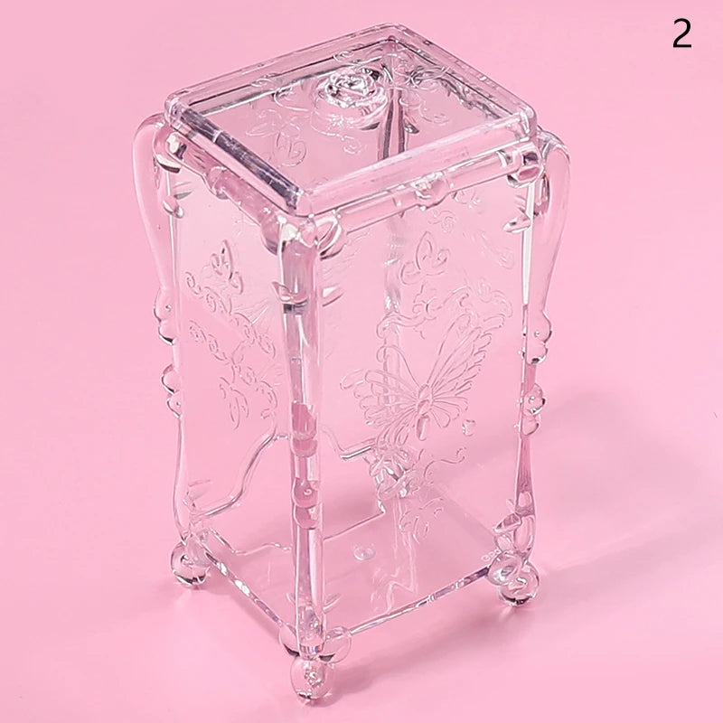 Cotton Pad Nails Storage Box Butterfly Transparent Pink Design Napkins Container Brush Organizer Makeup Case Nail Art Tools