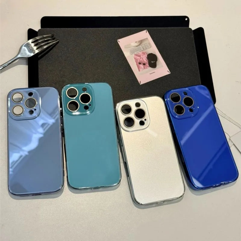 Luxury Tempered Glass Camera Protection Case for iPhone 17 16 15 14 13 12 Pro Max Plating Bumper Shockproof Hard Back Cover