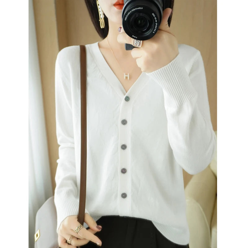 Early Autumn New Andy Cashmere Knit Cardigan V-Neck Solid Color Fashion High-Grade Comfortable Loose Casual Knitwear -GH021