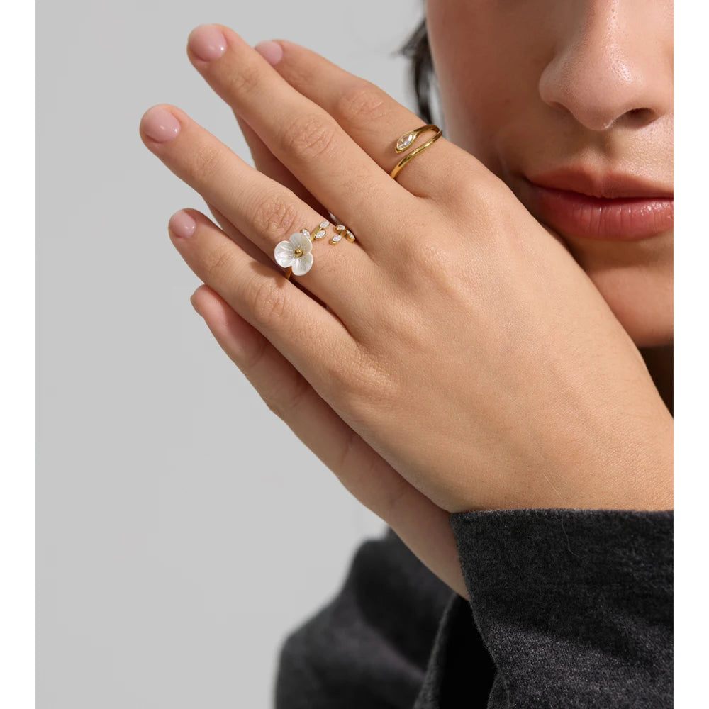 Yhpup New Stainless Steel Zirconia Snake Adjustable Ring Gold & Platinum Plated Minimalist Chic Fashion Jewelry Hypoallergenic