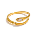 Yhpup New Stainless Steel Zirconia Snake Adjustable Ring Gold & Platinum Plated Minimalist Chic Fashion Jewelry Hypoallergenic