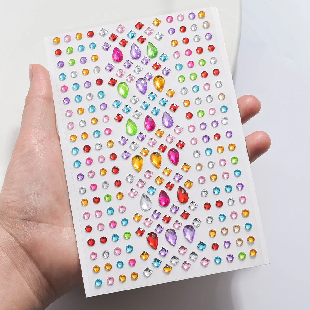 1pc 3D Colorful Star/Flower Face Diamond Sticker Bling Rhinestone Self-Adhesive Fake Tattoo for Party Stage Makeup Gems Stickers
