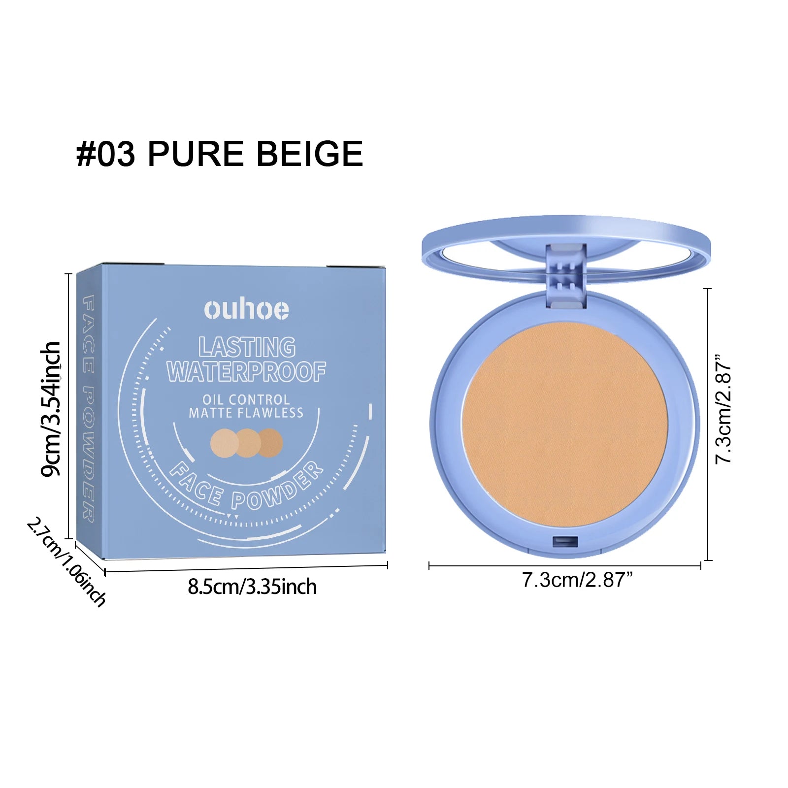 OUHOE Setting Makeup Pressed Powder Waterproof Oil Control Concealer Full Coverage Lasting Brighten Skin Tone Makeup