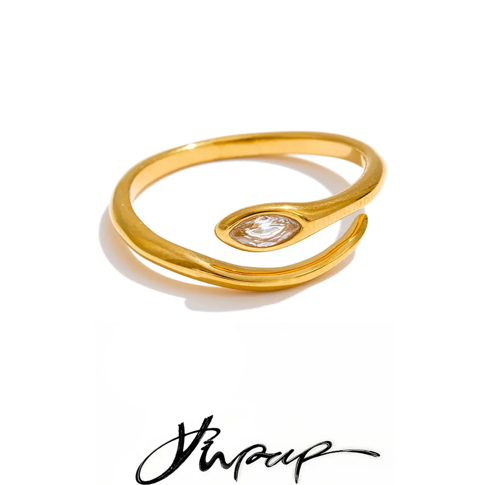 Yhpup New Stainless Steel Zirconia Snake Adjustable Ring Gold & Platinum Plated Minimalist Chic Fashion Jewelry Hypoallergenic