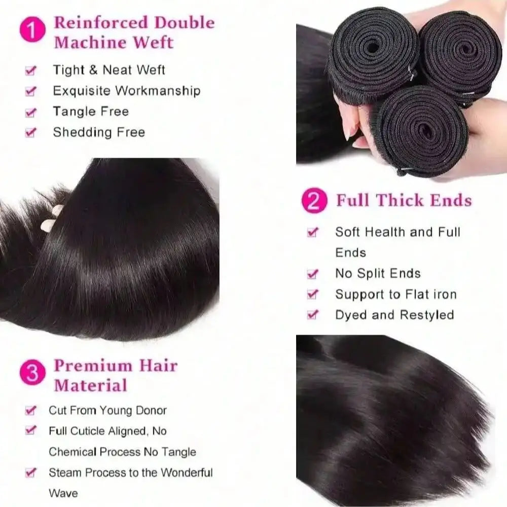 Burmese Bone Straight Human Hair 30 32 Inch Straight Raw Hair Bundles Unprocessed Double Weft Hair Extensions Weave