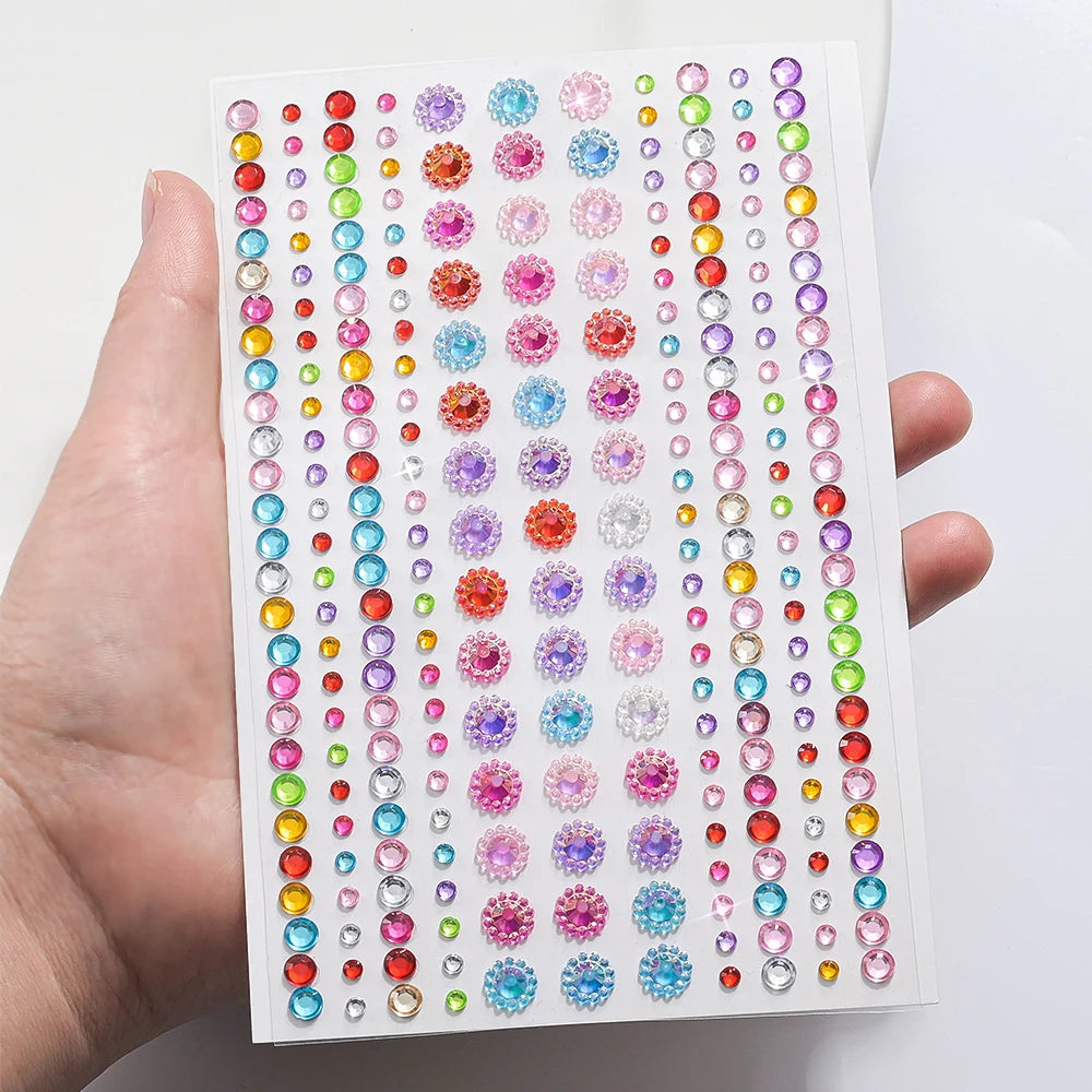1pc 3D Colorful Star/Flower Face Diamond Sticker Bling Rhinestone Self-Adhesive Fake Tattoo for Party Stage Makeup Gems Stickers