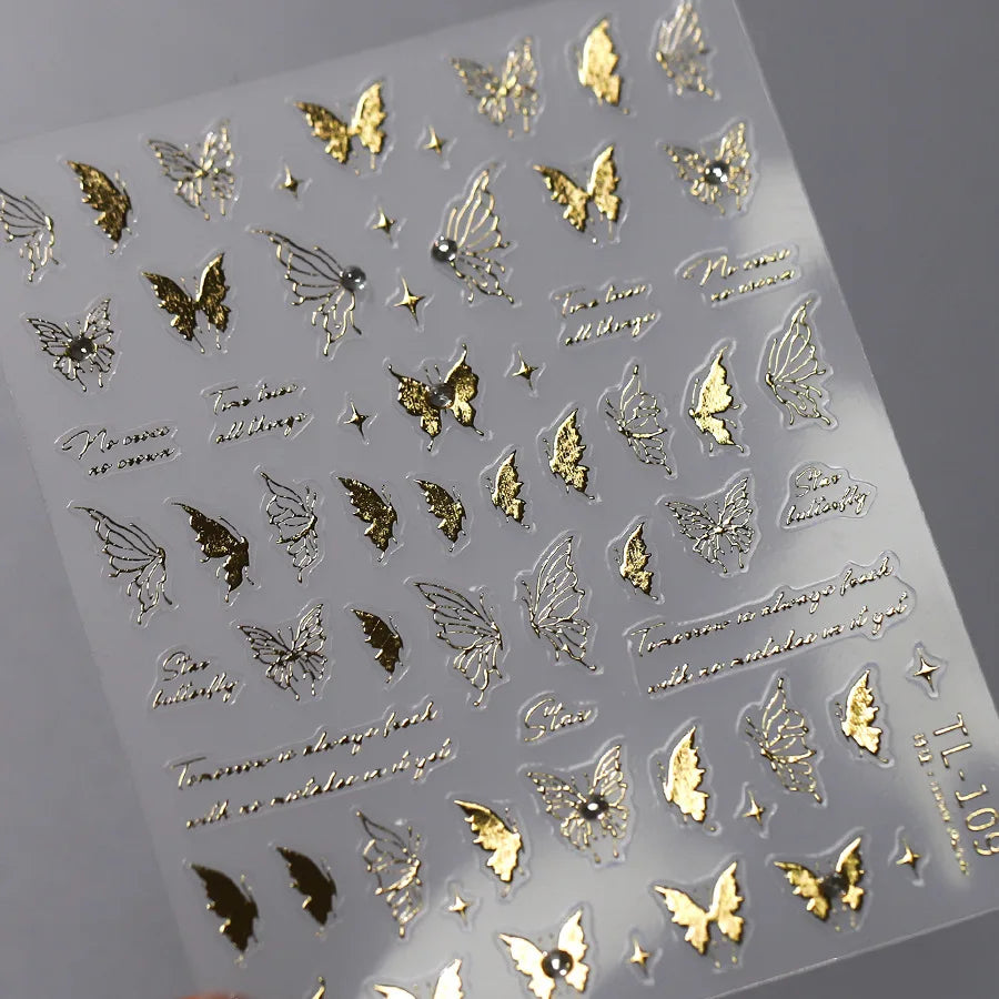 1pcs 5D Diamond Butterfly Nail Art Stickers Holographic Butterfly Nail Decorations Decals DIY Self-Adhesive Slider Accessories