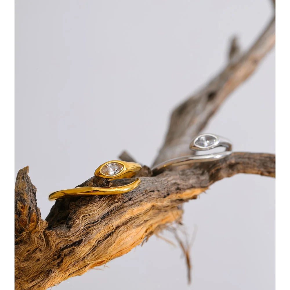 Yhpup New Stainless Steel Zirconia Snake Adjustable Ring Gold & Platinum Plated Minimalist Chic Fashion Jewelry Hypoallergenic