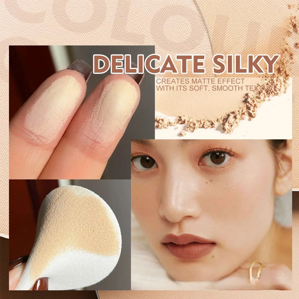 OUHOE Setting Makeup Pressed Powder Waterproof Oil Control Concealer Full Coverage Lasting Brighten Skin Tone Makeup